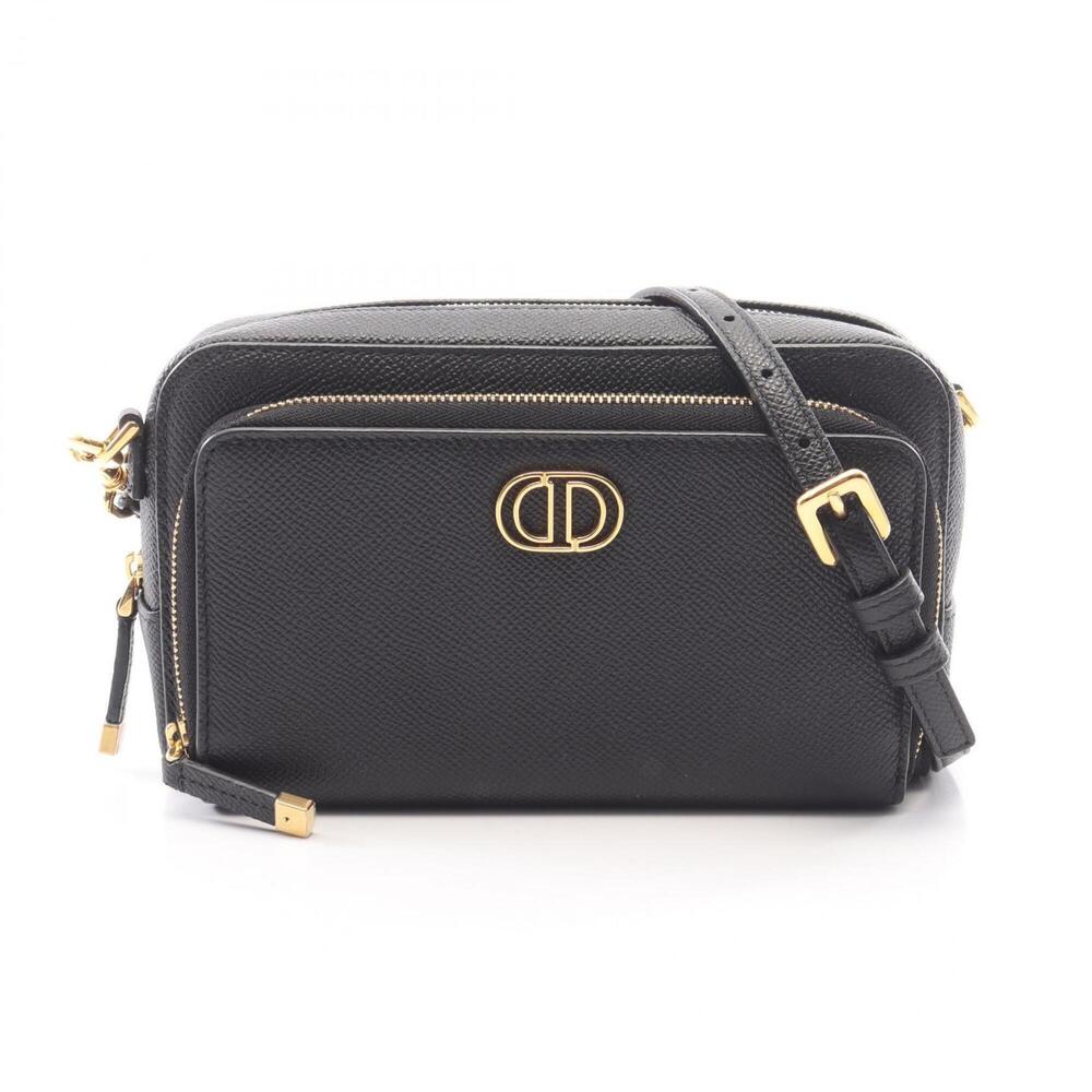 Christian Dior Dior Caro Double Pouch Shoulder Bag Handbag Leather Women's Bl...